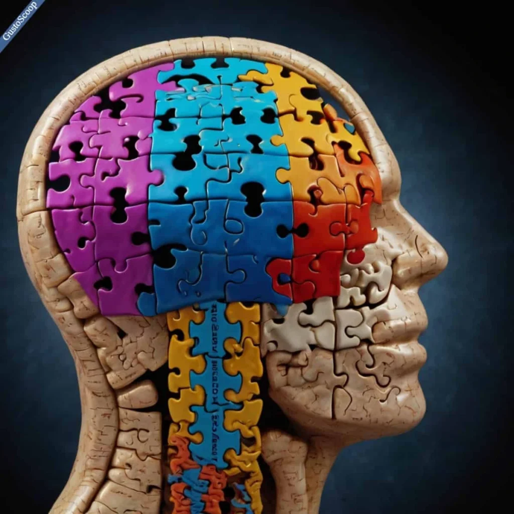 Puzzle pieces forming a brain to explain bipolar disorder causes.