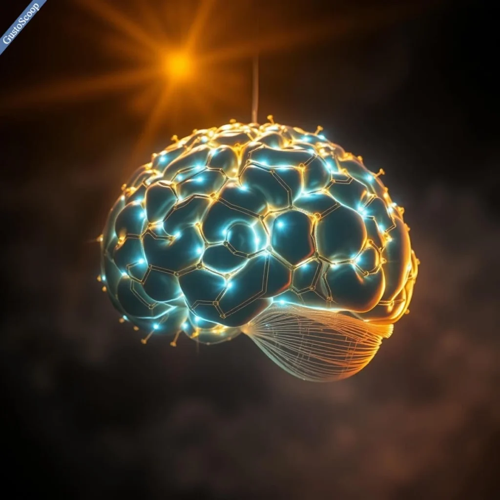 Glowing dopamine neural networks in the brain controlling confidence and focus.